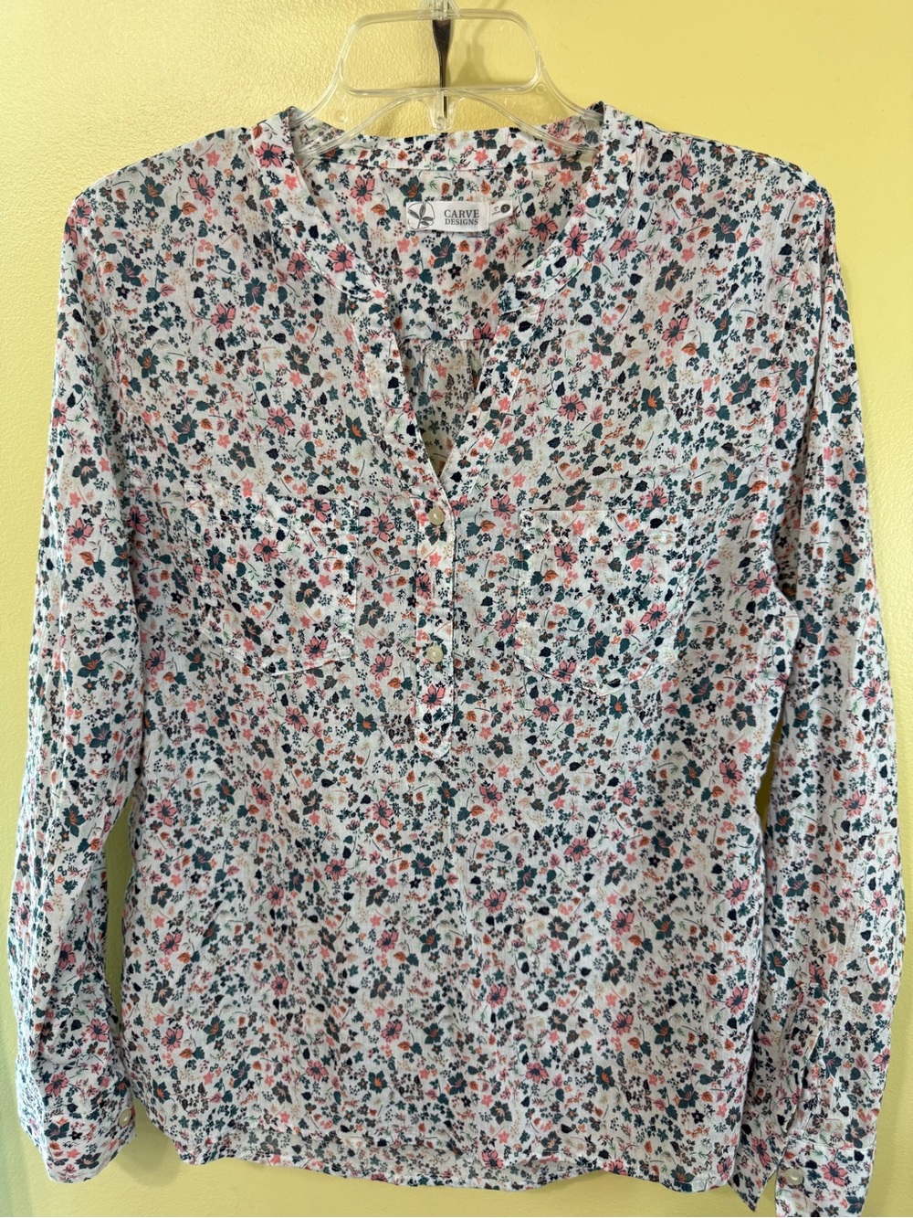 Carve Designs Floral Button-Up Top — Coral, Teal & White
